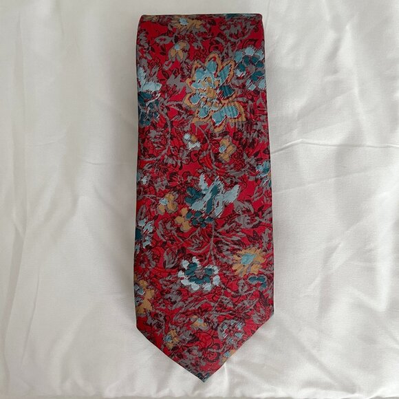 Envoy Limited Edition Men Necktie Red, Blue, Grey Abstract Floral Print Tie - Picture 1 of 4